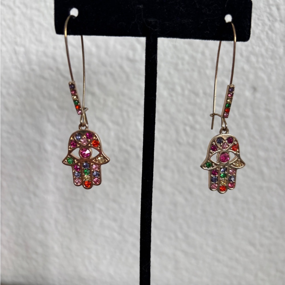 Betsey Johnson Colorful Hamsa Hand Earrings EUC